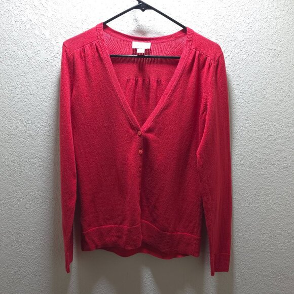 Loft Red Cotton V-Neck Button Cardigan Sweater | Size Small - Picture 3 of 12